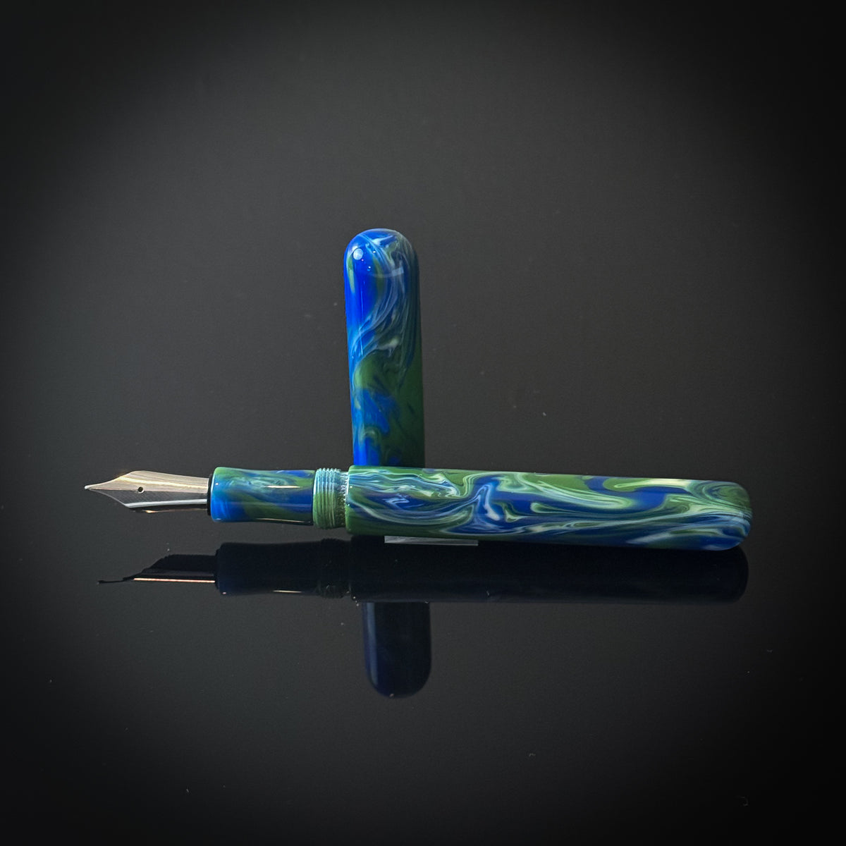 Green Blue and White Acrylic Elliott Model - Bock Nib