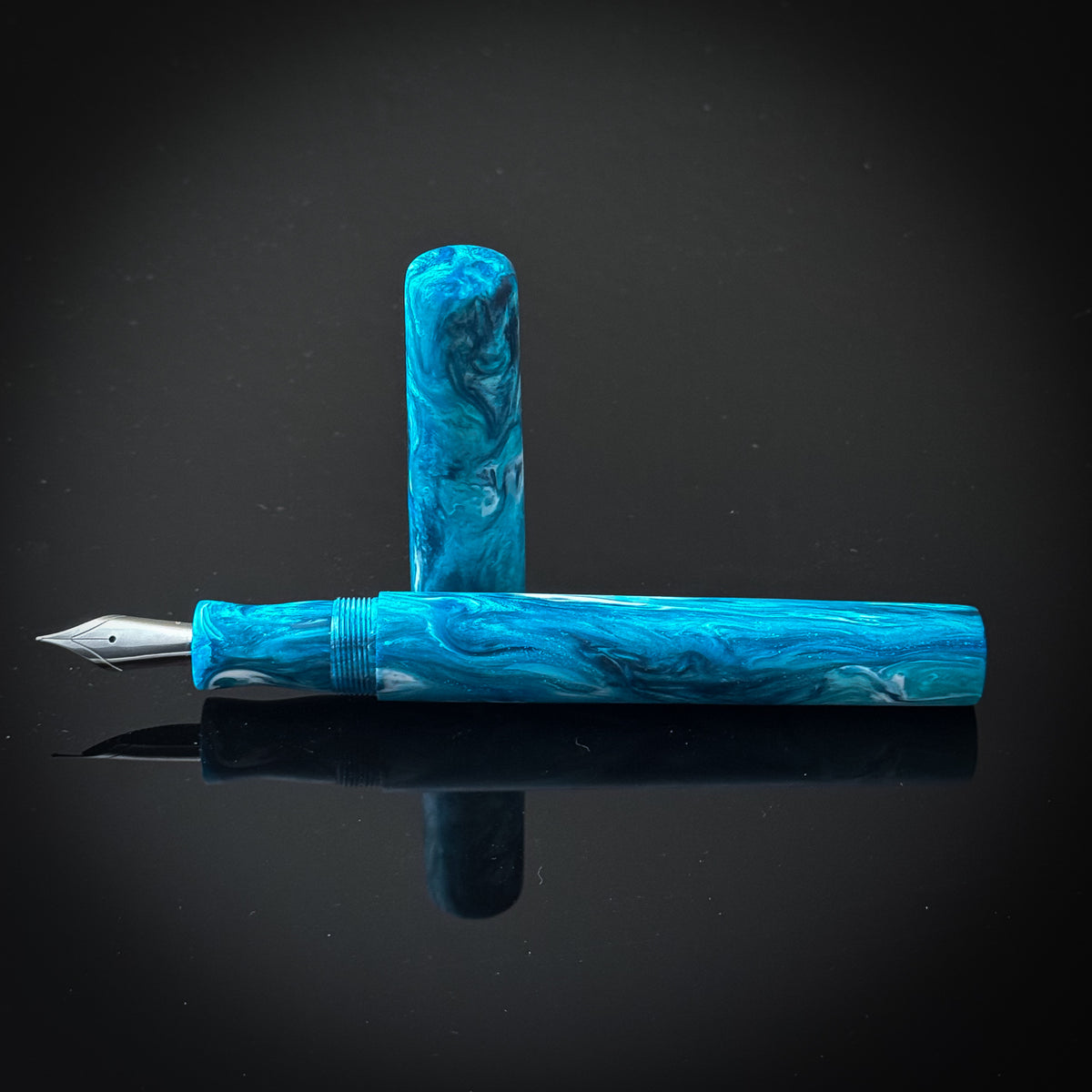 Aqua and White Extra Long Arlington Fountain Pen  Low Lustre Finish - Jowo nib