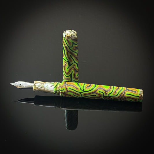 Neon Green, Brown and Black CrazyFiber Westwood Model - Jowo Nib